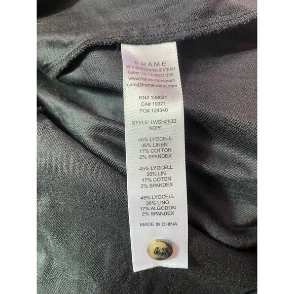 FRAME Arie Linen Blend Button Down Shirt Black Noir Long Sleeve Cutaway L - Picture 7 of 10